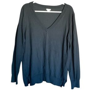 J Crew black cotton v neck sweater size XL